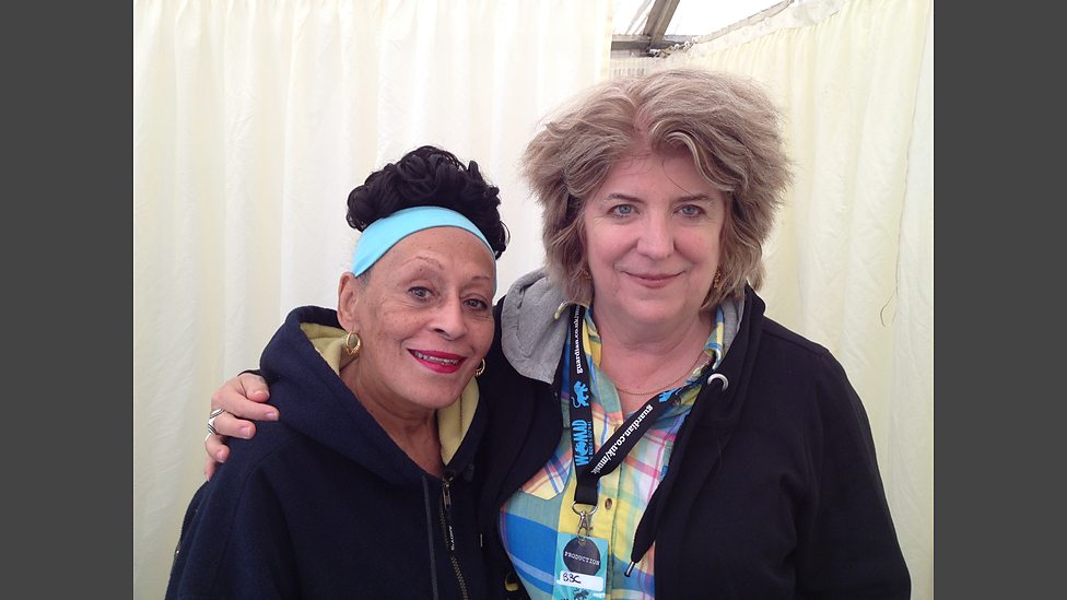 Dr. Lucy Duran with Omara Portuondo, WOMAD 2012