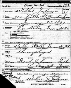 Blind Willie Johnson's 1918 draft card